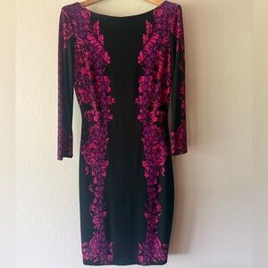 Cache Black, red, and vibrant pink Floral Dress